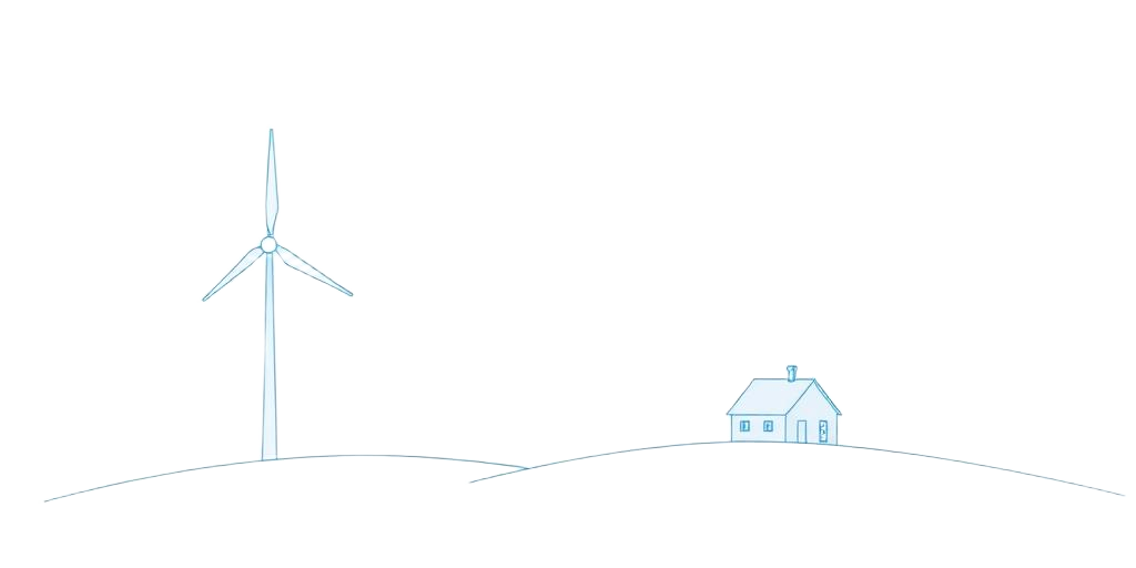 Vindkraftverk och hus